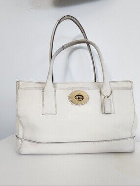 Coach Cream Leather Tote with Gold Turn-Lock Hardware